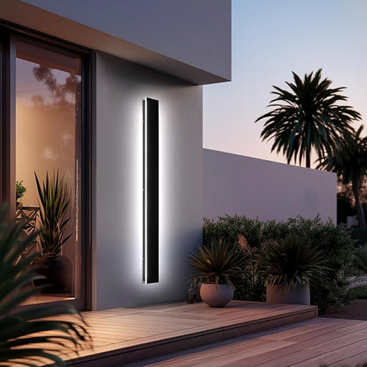 70.8in Outdoor Wall Lights, Upgraded 4.72in Wide Black Exterior Light Fixtures Wall Mount, Waterproof Modern Porch Light,Dimmable Long Strip LED Linear Outdoor Sconces Wall Lighting for House