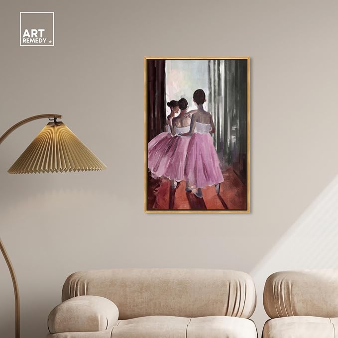 Art Remedy Little Girls Ballerinas Canvas Classic Vintage Wall Art, Gold Frame, 24" x 36"