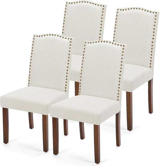 DUMOS Dining Chairs Set of 4, Moden Kitchen Table Chairs with Wooden Legs and Padded Seat for Dining Room/Kitchen/Living Room/Restaurant, Beige