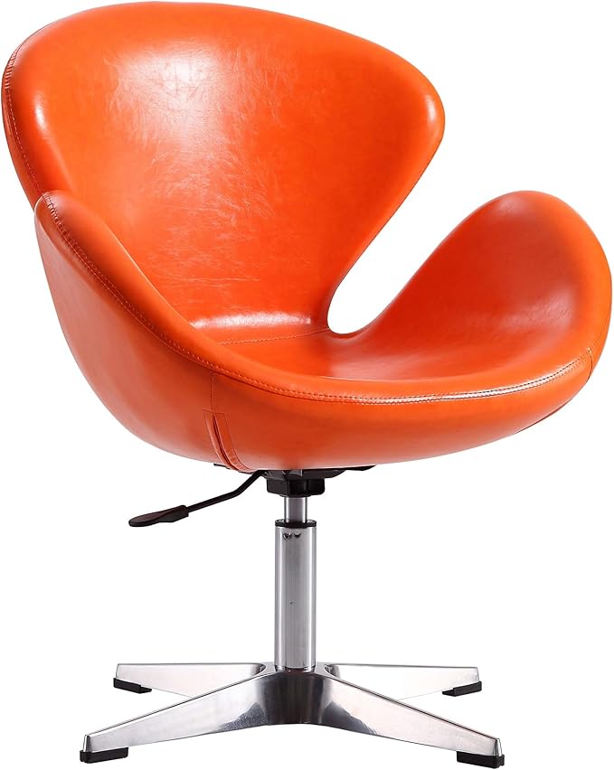 Manhattan Comfort Raspberry Adjustable Swivel Accent Chair with 360° Turn, Polished Chrome Base, Modern Retro Design, Versatile Seat Ideal for Any Room, Set of 2, Tangerine