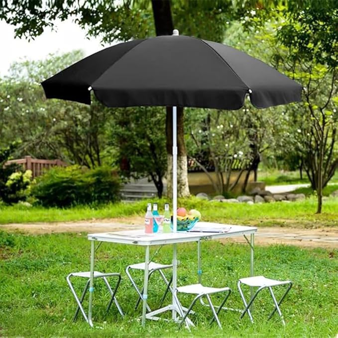 AMMSUN 6FT Portable Outdoor Picnic Beach Umbrella with Tilt Function, Black