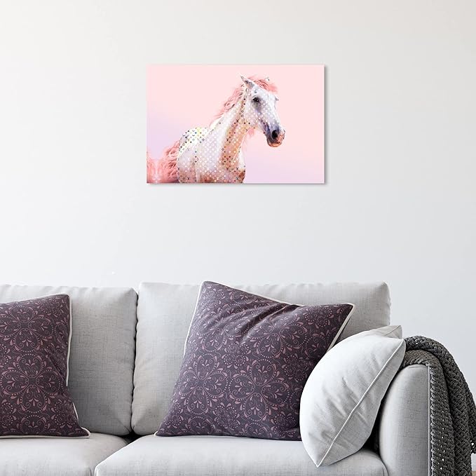 Country Farmhouse Canvas Print Painting Animal Wall Art 'Pink Glam Horse' Unframed Gallery Wrapped Canvas Rustic Home Décor 15x10 in Pink, White by Oliver Gal