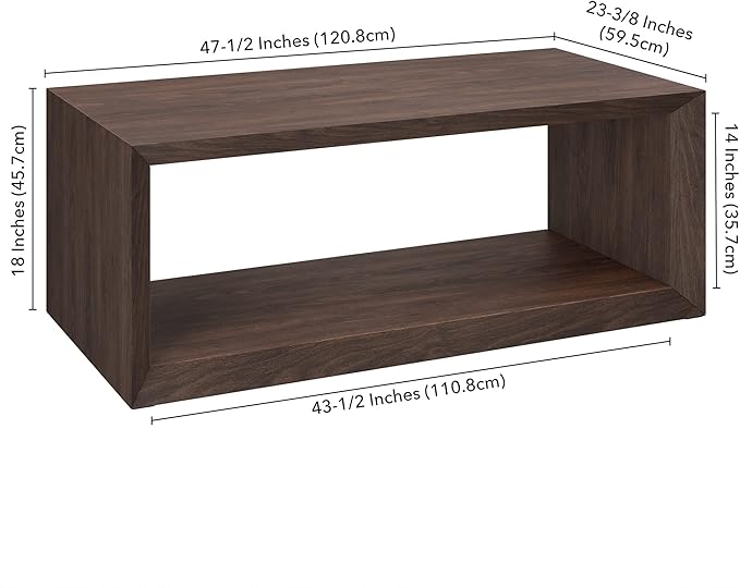 Henn&Hart 48" Rectangular Wood Coffee Table with Open Storage Shelf for Living Room, Family Room, or Office, Warm Brown
