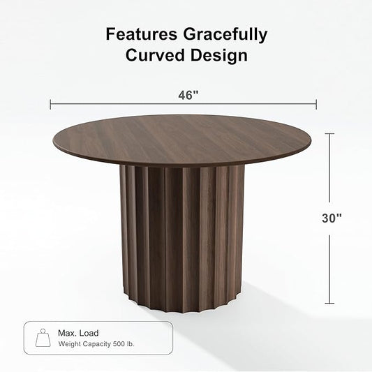 Casaphoria 46" Round Dining Table, Modern Wood Kitchen Table with Cylindrical Wide Bar Concave Base for Living Room & Dining Room, Easy Assembly Farmhouse Furniture for 4-6, Walnut