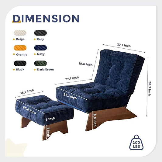 MAXYOYO Accent Chair with Ottoman Adjustable Backrest, Tufted Living Room Chair Upholstered Lounge Chair with Footrest Set, Modern Chair Cozy Reclining Chair for Reading Room, Navy