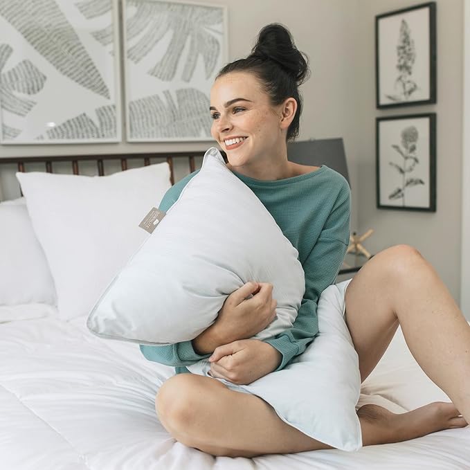 DOWNLITE Down Extra Thin, Flat & Soft Pillow for Stomach Sleepers (Hypoallergenic) (Standard/Queen)