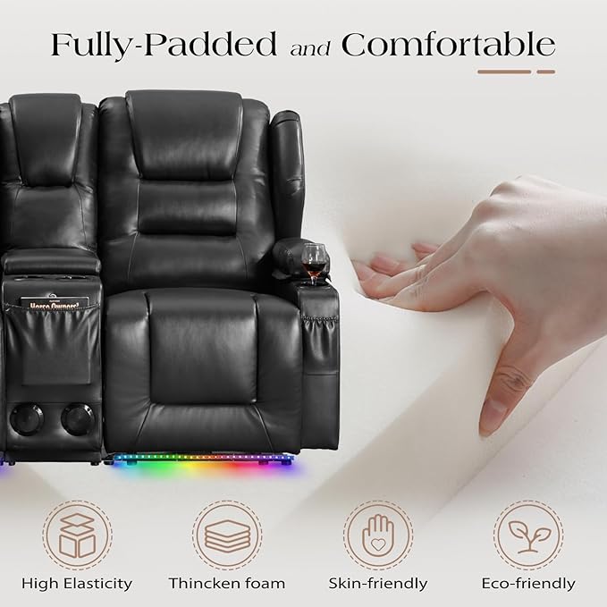 Oprisen Loveseat Power Recliner Sofa Couch Electric Reclining Sofa Chair for Living Room with Multi-Function Console/Cup Holders/LED Ambient Light