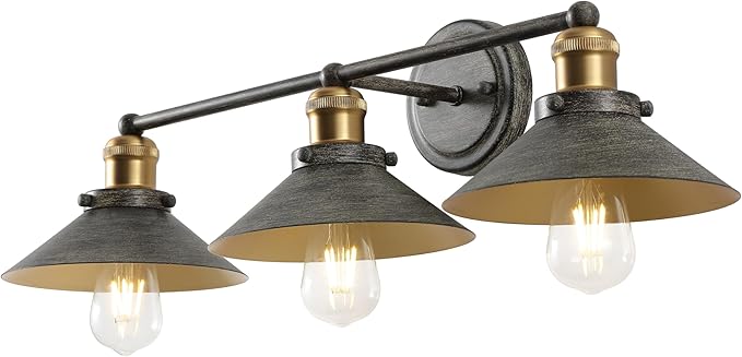 JONATHAN Y 7.88" Rustic Dark Gray/Brass Gold 1-Light Industrial Farmhouse Metal Vanity Light Wall Sconce, Metal Shade for Bathroom Mirror, Kitchen, Entryway, LED Bulb Included (JYL7428D)