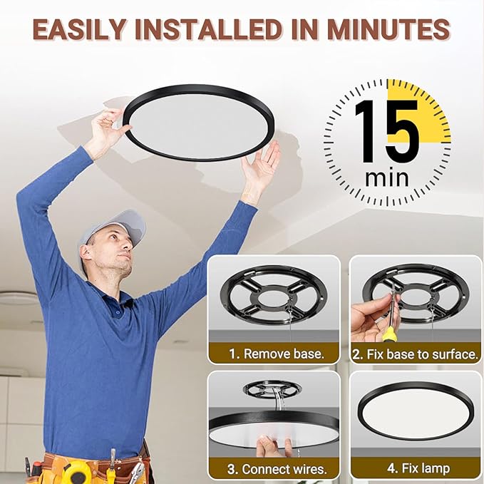 6 Pack 12 Inch LED Flush Mount Ceiling Light Fixtures, 24W 2640LM & 5 CCT Selectable (2700K-6500K), Non Dimmable, Super Slim Modern LED Lights for Bedroom Kitchen Hallway Apartment,Black