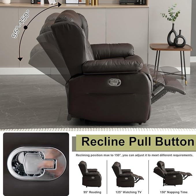 72.8" Manual Reclining Loveseat - Wall Hugger Double Loveseat Recliner with Console, Fold-Down Table and Built-in Outlets, Manual Recliner Chair for Living Room RVs Home Theater (Brown)