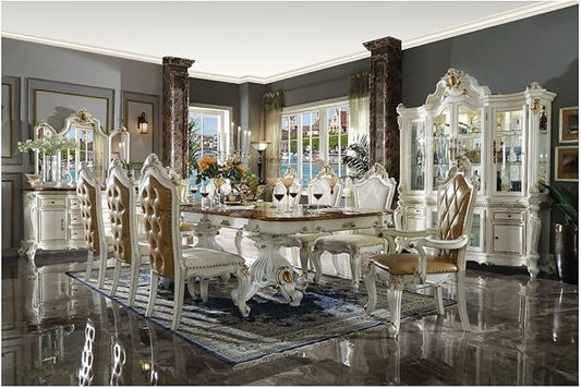 Acme Picardy Wood Double Pedestal Dining Table in Antique Pearl and Cherry Oak