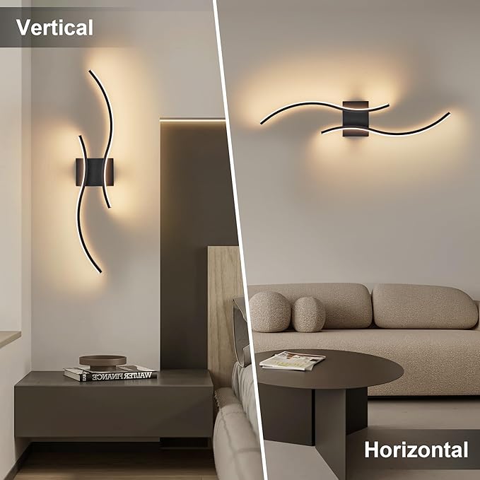 Battery Operated Wall Sconces Set of Two with Remote Control, Battery Wall Light, Stepless Colors 3000K-6000K & Dimming, Black Rechargeable Wall Sconces for Living Room, Hallway, Bedroom, 31.5 Inch