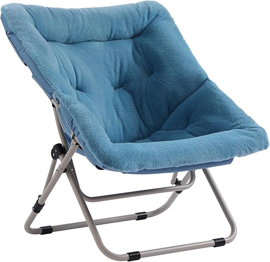 Saucer Chair, Comfy Bedroom Chairs, Oversized Folding Faux Fur Chair, Foldable Metal Frame Chair for Bedroom, Living Room, Balcony, Patio (Blue)