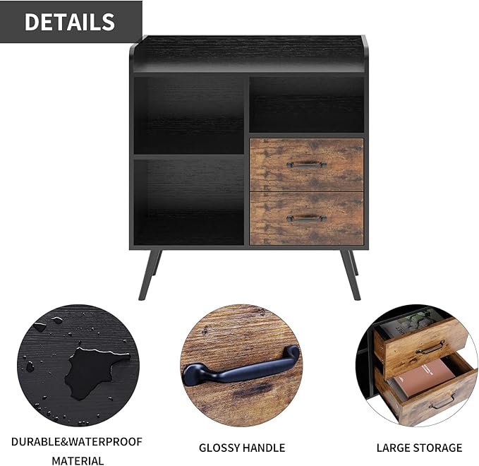 SogesHome Storage Cabinet, Cupboard, Retro Cabinet Display Shelf, 31.5 Inch Entryway Table with Open Shelf and 2 Flip-Cover Door for Living Room, Bedroom, Entryway, Hallway, Style One
