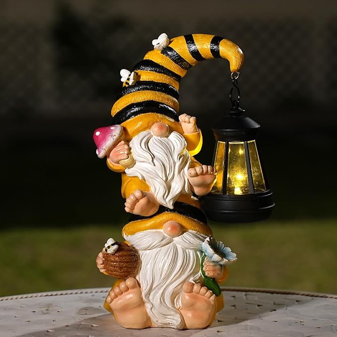Garden Gnomes Outdoor Statue with Led Lantern Outdoor Decor Waterproof for Yard,Patio,Lawn,Gnome Gifts for Women,Mom,Gnomes Decorations for Yard