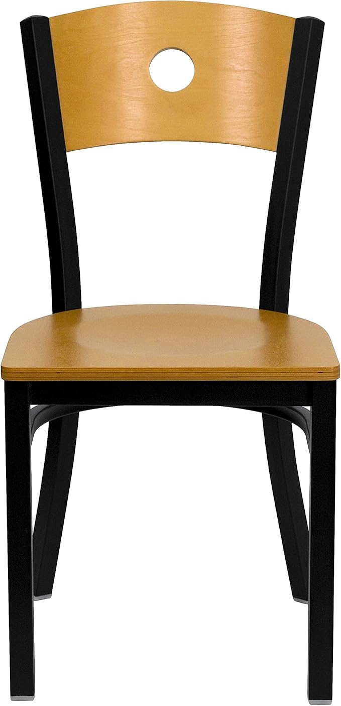Flash Furniture HERCULES Series Black Circle Back Metal Restaurant Chair - Natural Wood Back & Seat