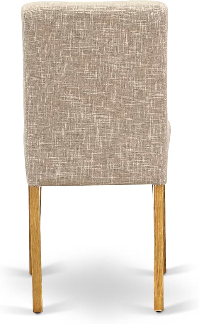 East West Furniture ANAB5-OAK-04 5 Piece Dining Table Set for 4 Includes a Round Kitchen Table with Pedestal and 4 Light Tan Linen Fabric Parson Dining Chairs, 36x36 Inch, Oak