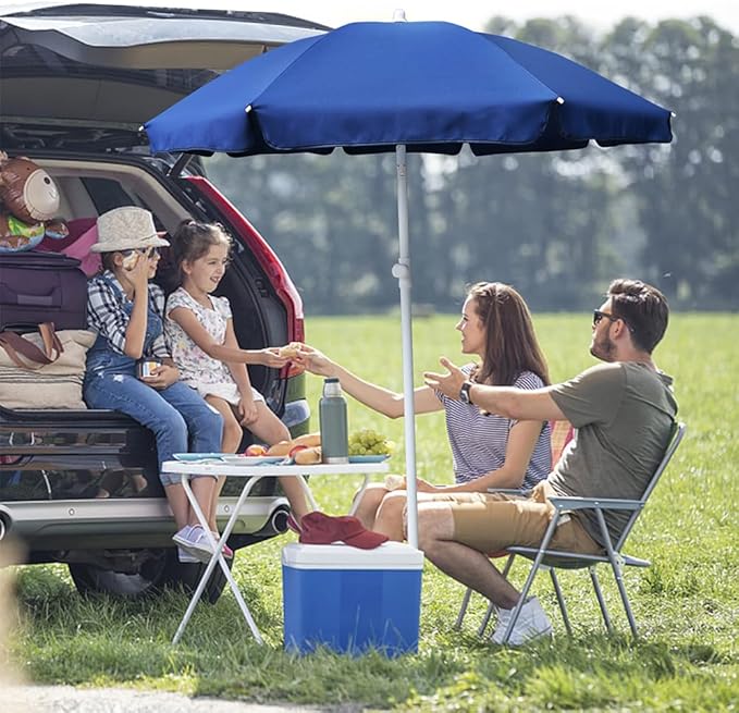 AMMSUN 6FT Portable Picnic Outdoor Canopy Sunshade Beach Umbrella with Tilt Function, Small Patio Umbrella - UPF 50+ protection Garden Umbrella 6' Navy Blue Patio Umbrella