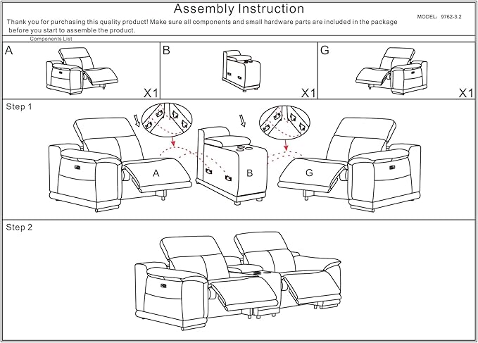 BlackJack Furniture Venice Top Grain Italian Leather Power Recline 8 Piece 5 Seater Sofa - 134" Theater Seating Modern Couch for Living Room Apartment with Adjustable Headrests & USB Port, White