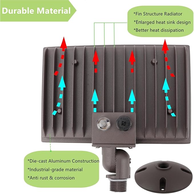 Dusk to Dawn 80W Outdoor LED Flood Light with 1/2" Knuckle Mount (Plate Included), 5000K 10400LM 120V, ETL Waterproof LED Security Flood Lighting for Sign/Flagpole/Tree/Yards/Advertising Boards