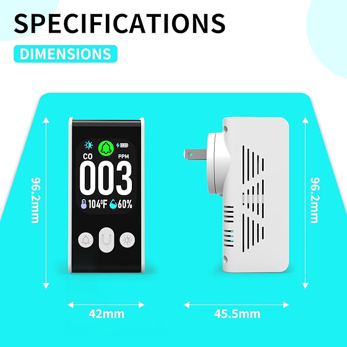 Protmex Carbon Monoxide Detector, 3-in-1 Plug-in CO Alarm with Temperature & Humidity Monitor, Smart Air Quality Monitor with Digital Display, Dual Alert, Back-Up Battery for Home, Bedroom, RV