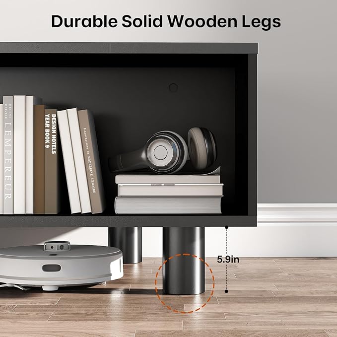 Modern 39.4" Coffee Table with Storage- Leaf-Shaped Wood Center Table with Storage, Retro Fluted Central Table with Sliding Door for Living Room, Office, Black