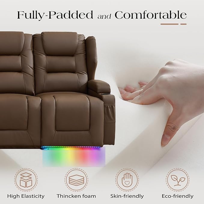 Oprisen 3-Seater Power Recliner Sofa Couch Flip Middle Backrest Reclining Sofa Chair for Living Room with Charging Station/Cup Holders/LED Ambient Light