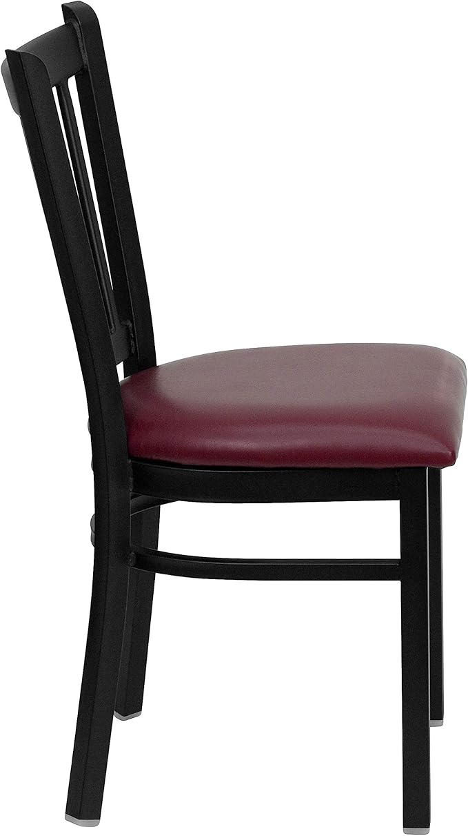 Flash Furniture 4 Pack HERCULES Series Black Vertical Back Metal Restaurant Chair - Burgundy Vinyl Seat