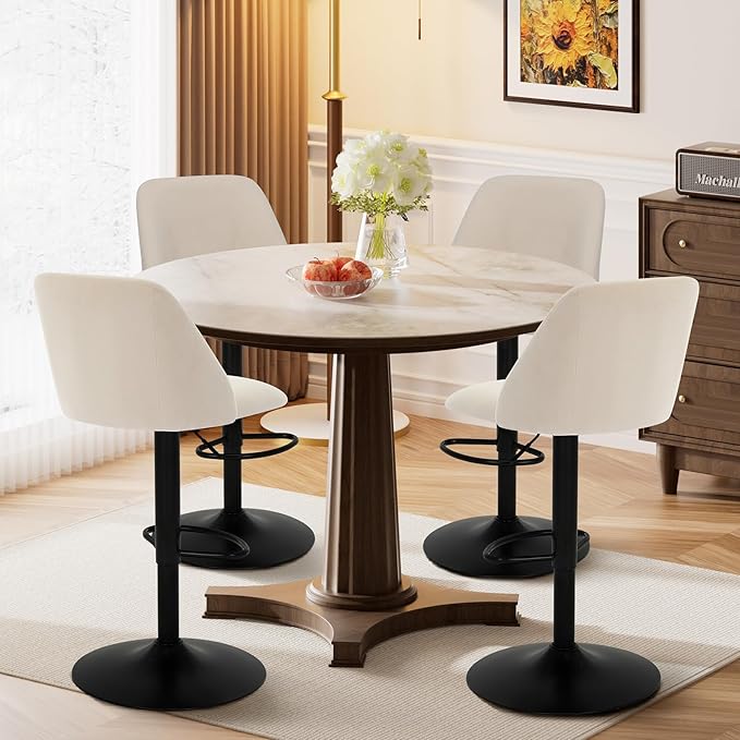 COLAMY Adjustable Fabric Bar Stools,360° Modern Swivel Counter Height Chairs with Soft Cushioned Seat & Stable Metal Base for Dining Room & Kitchen Island,Set of 2,250LBS