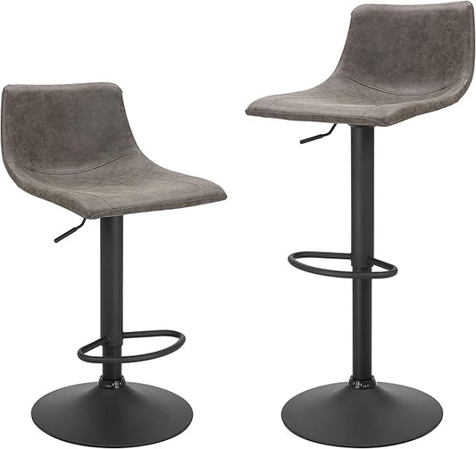 Finnhomy Bar Stools Set of 2 Counter Height, Swivel Barstools with Footrest and L Shape Back, Height Adjustable Modern Bar Chairs, Vintage Leather, Retro Grey