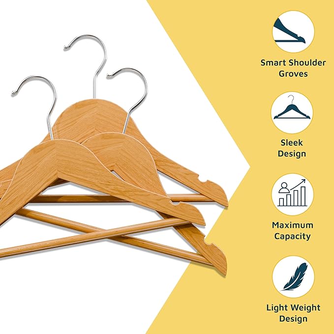 Natural Color Wooden Kids Hangers 10 Pack, Toddler & Baby Wooden Hangers, 11.8" Solid Maple Wood with 360° Swivel Hook, Pants Bar & Notches, Up to 7.7lb Capacity, Space-Saving Design for Ages 0–8