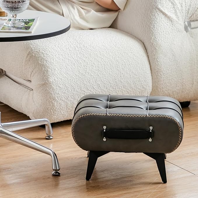 Small Footstool Ottoman - Stylish and Functional Faux Leather Footrest for Extra Seating in Living Room, Entryway, or Office