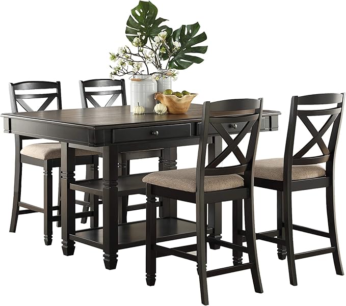 Homelegance 5-Piece Counter Height Dining Table Set, Black/Natural