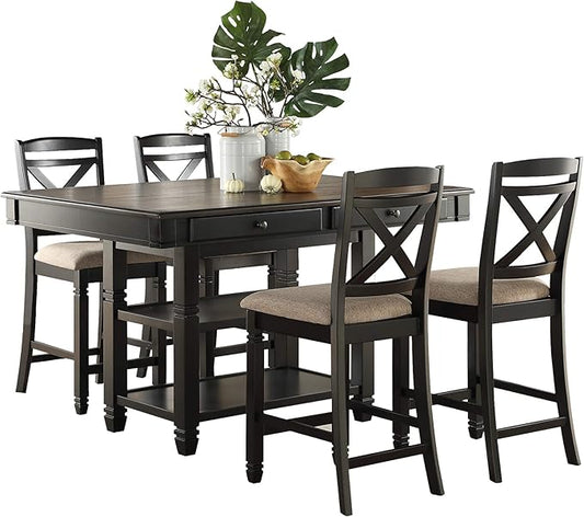 Homelegance 5-Piece Counter Height Dining Table Set, Black/Natural