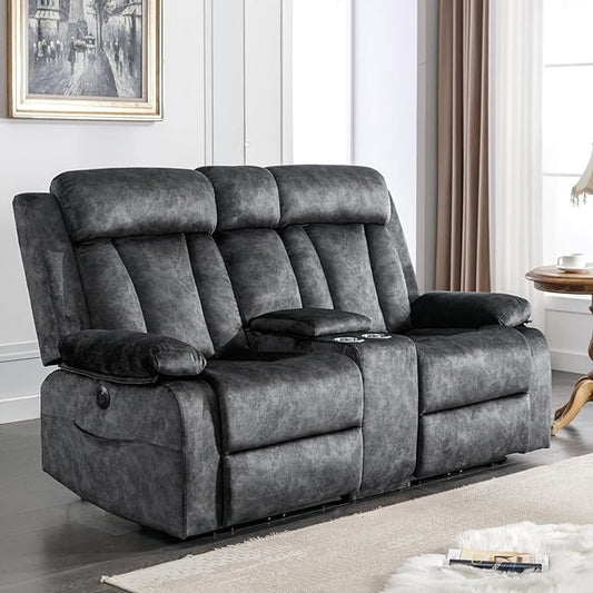 GUEAPY Power Reclining Loveseat with Heat & Massage,2 Seat Reclining Sofa with Console, Cup Holders, USB & Type-C Ports, Comfort Reclining Couch for Living Room Furniture Set, RV Loveseat Couch