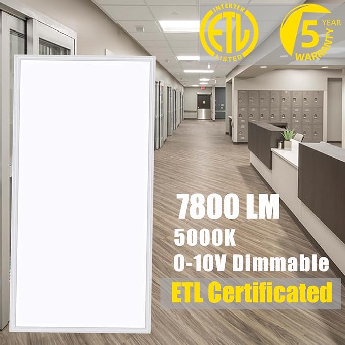 2x4 LED Flat Panel Light,6 Pack,7800LM LED Ceiling Light Fixture,0-10V Dimmable,5000K Daylight White Recessed Edge-Lit Troffer Fixture,ETL Certificated,Works from 110-277V AC
