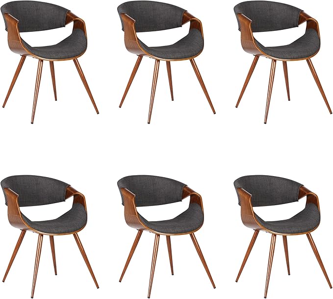 Armen Living Butterfly Mid-Century Dining Chair in Walnut Finish and Charcoal Fabric - Set of 6