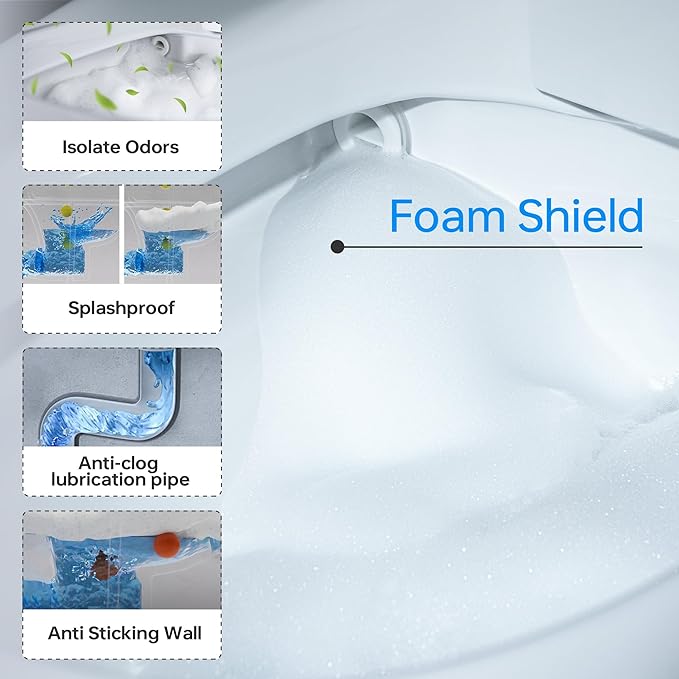 WOODBRIDGE Smart Toilet 1.28 GPF Dual Flush, Auto Open & Close, Auto Flush, Foot Sensor,1000 Gram MaP Flushing Score,Movement Drying,Heated Seat,ADA Chair Height and Cleaning Foam Dispenser