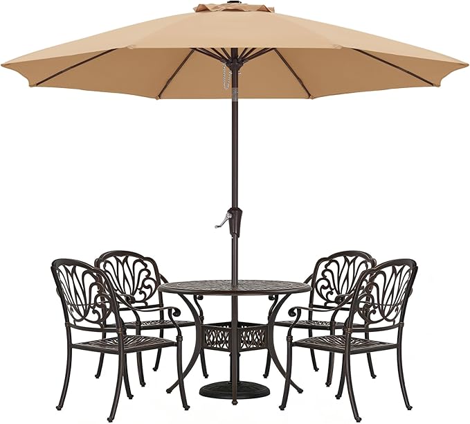 ABCCANOPY 10FT Patio Umbrella, Waterproof Table Umbrella with Push Button Tilt and Crank, 8 Ribs UV Protection Pool Umbrella for Garden, Lawn, Deck & Backyard (Khaki)