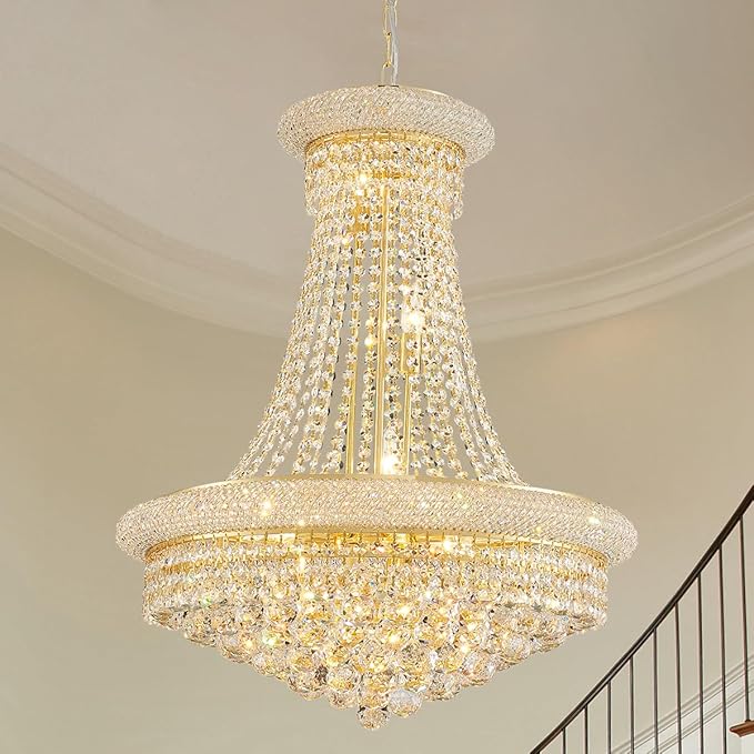 Gold Modern Crystal Chandeliers Diameter 23.6" Empire Crystal Chandeliers, 11-Lights Foryer Chandelier for High Ceilings Living Dining Room Entryway Hallway