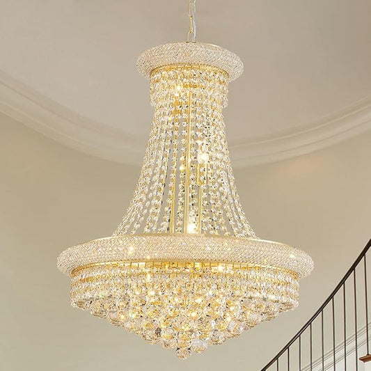 Gold Modern Crystal Chandeliers Diameter 23.6" Empire Crystal Chandeliers, 11-Lights Foryer Chandelier for High Ceilings Living Dining Room Entryway Hallway