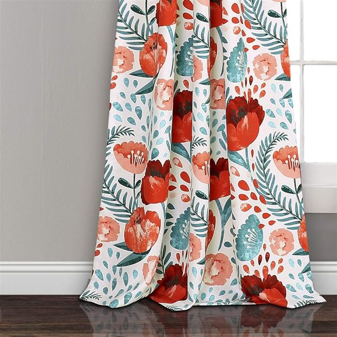 Lush Decor x 52” Multicolored Poppy Garden Curtains Light Filtering Window Set for Living, Dining, Bedroom, 108 in L Panel Pair, Multi