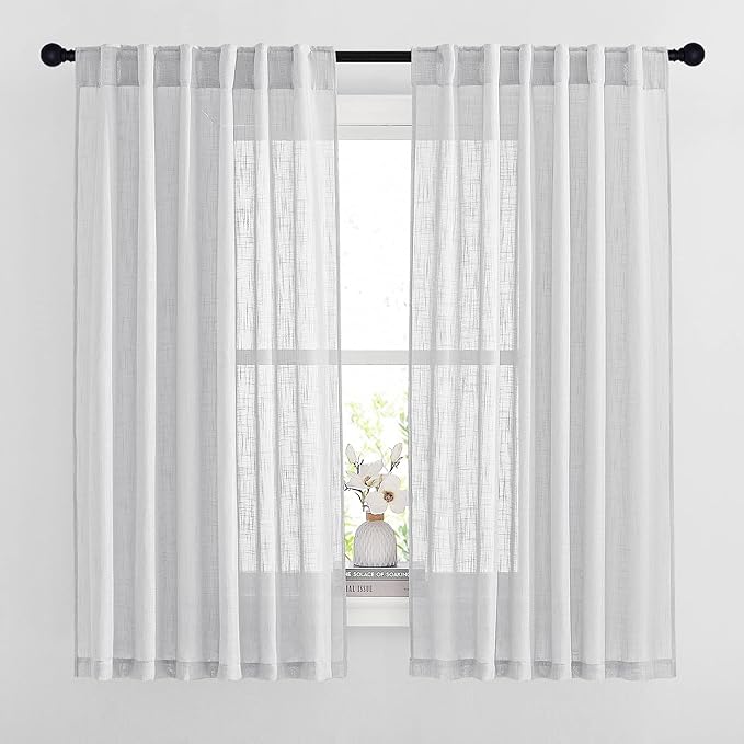 NICETOWN Semi Sheer Curtains 63 inches Long, Rod Pocket & Back Tab Privacy & Light Filter Vertical Window Treatments for Bedroom/Office/Living Room, 52" W x 63" L, Silver Grey, 2 PCs