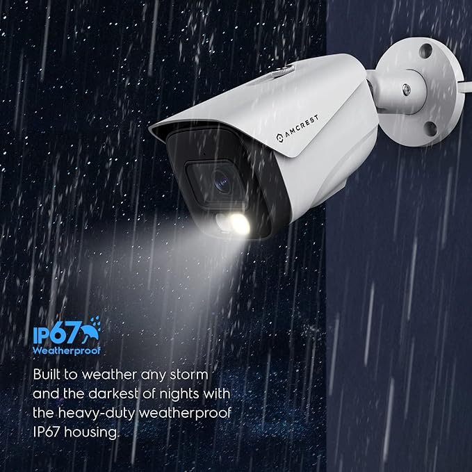 Amcrest UltraHD 4K (8MP) IP PoE AI Camera, FOV 129°, 49ft Color Nightvision, Security Outdoor Bullet Camera, Human & Vehicle Detection, Active Deterrent, 4K @15fps, IP8M-2796EW-AI (White)