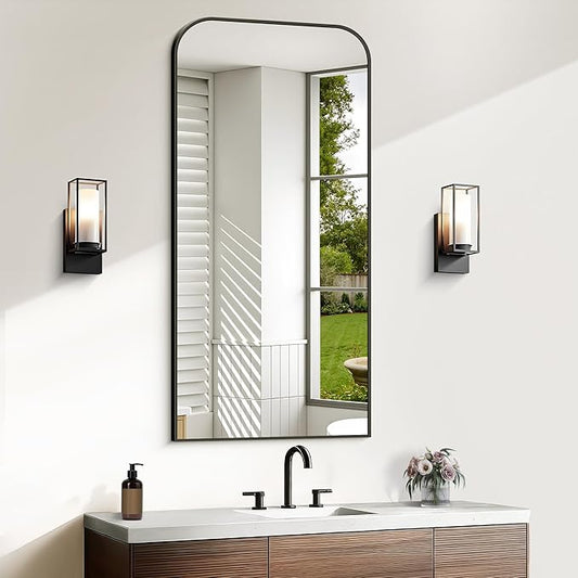 Bathroom Mirror, 20x40 inch Black Rectangle Wall Mounted Mirror with Thin Frame, Bathroom Vanity Mirrors for Over Sink, Entryway, Living Room, Bedroom