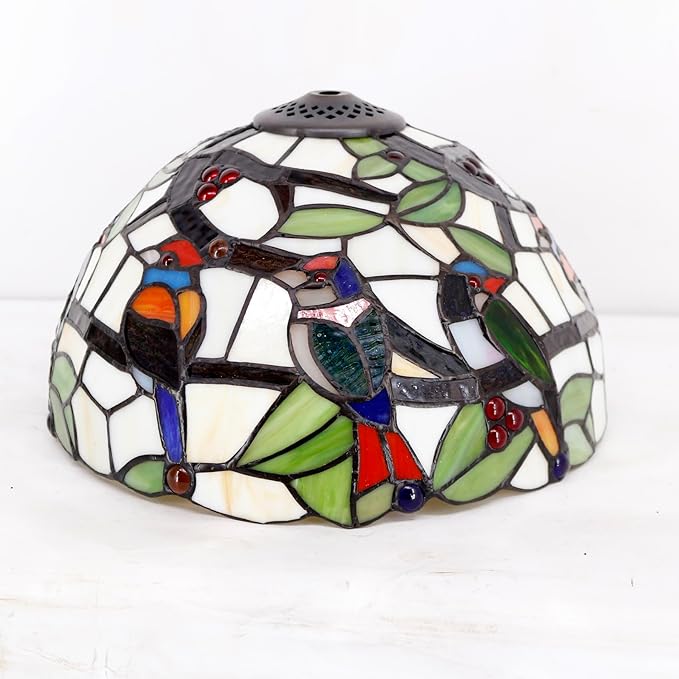 WERFACTORY Tiffany Table Lamp Mix Color Stained Glass Bedside Lamp Double Birds Reading Desk Light 12X12X18 Inches Decor Bedroom Living Room Home Office S805 Series