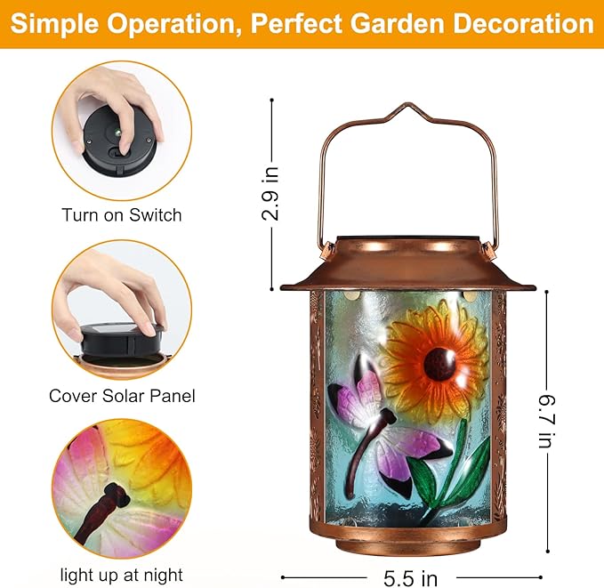 Dragonfly Solar Lanterns Outdoor Waterproof,Birthday Gifts for Women Mom Grandma Garden Decor,Hanging Solar Lights Wall Mount Decorations for Yard,Front Porch,Patio,Lawn Pathway Landscape