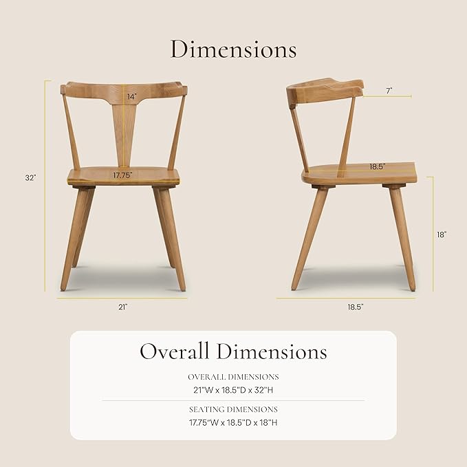 Poly & BARK Mid Century Modern Enzo Dining Chair Solid Oak Wood Set of 4