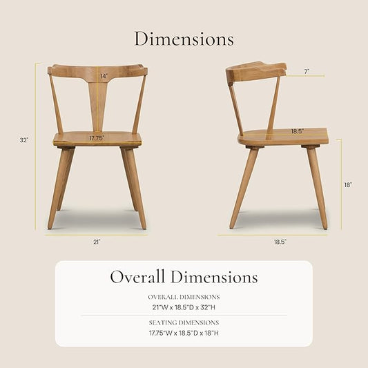 Poly & BARK Mid Century Modern Enzo Dining Chair Solid Oak Wood Set of 2