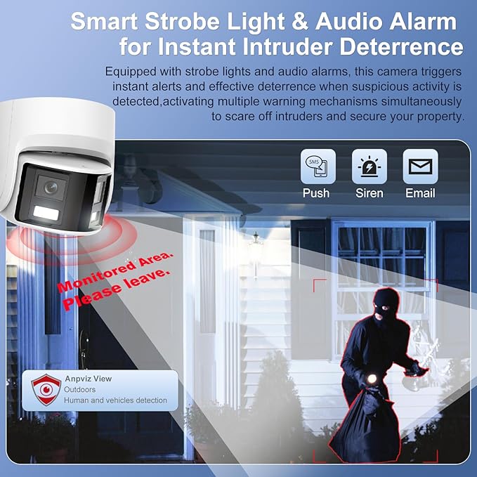 Anpviz 6MP PoE Dual Lens Security Camera Outdoor, Panoramic 180° Wide Angle IP Dome Wired Camera with Human/Vehicle Detection, Two-Way Talk, Built-in Micro SD Card Slot, Full Metal（H Series）